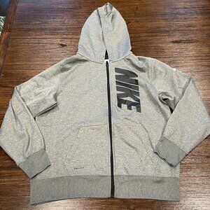 Nike Dri-Fit Boys XL Gray Full Zip Hoodie Jacket Logo Pockets Activewear